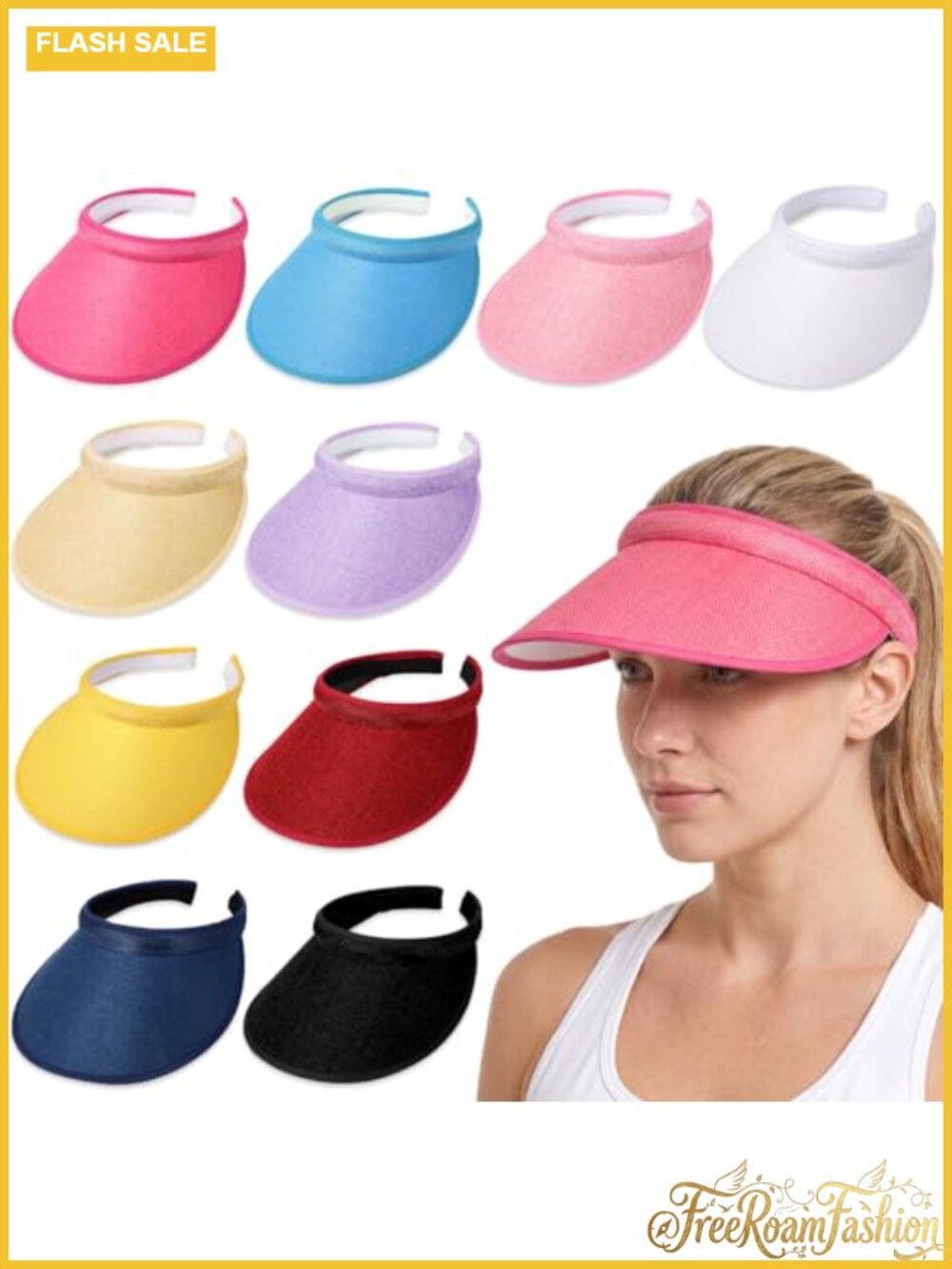 Sun Visor Wide Brim Clip On Golf Hat Adjustable UPF50+ Polyester 10 Pack